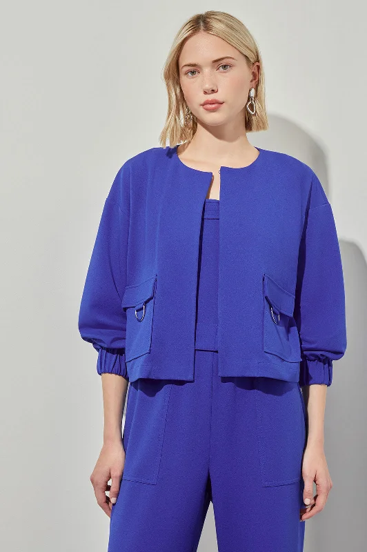 Plus Size Relaxed Fit Jacket - Drop Shoulder Deco Crepe, Sapphire Sea Rayon Jacket Velvet Jacket Corduroy Jacket