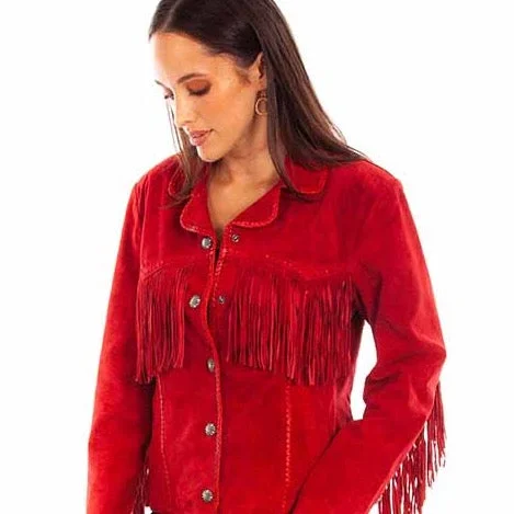 Red Suede Fringe Jacket at Bourbon Cowgirl Herringbone Jacket Checkered Jacket Solid Jacket