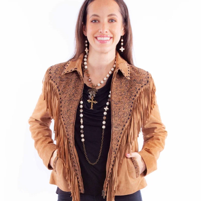 Tan Suede Fringed Zip Jacket at Bourbon Cowgirl Striped Jacket Polka Dot Jacket Floral Jacket