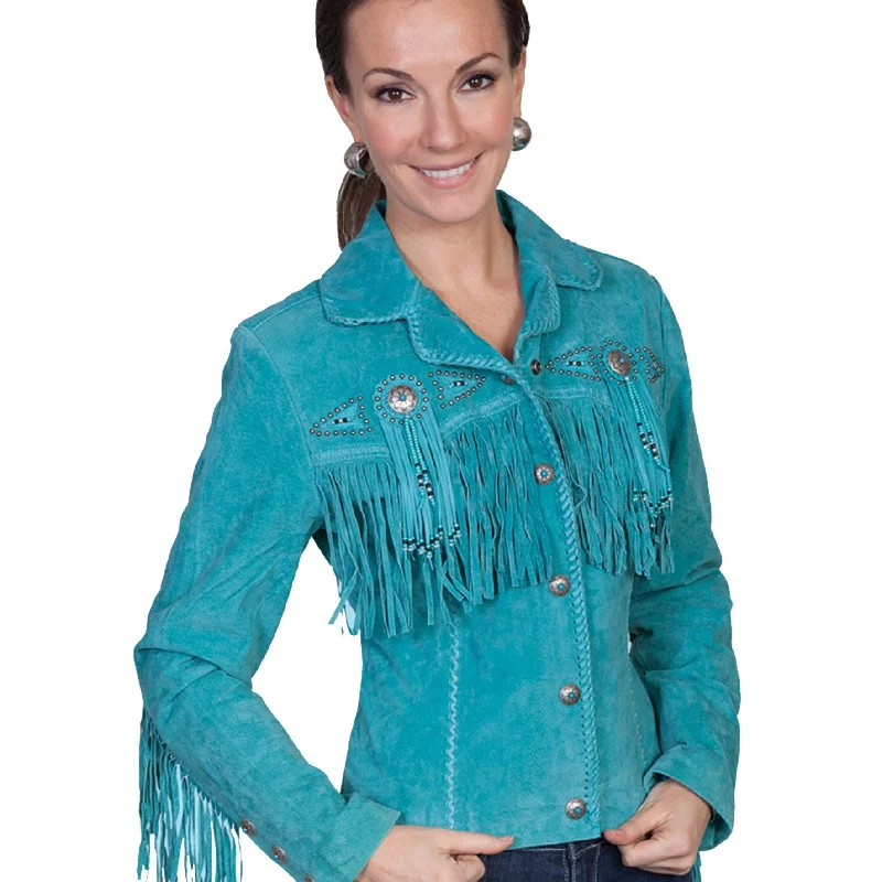 Turquoise Fringe & Beaded Suede Jacket at Bourbon Cowgirl Faux Fur Jacket Real Fur Jacket Shearling Jacket