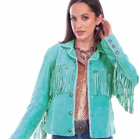 Turquoise Suede Fringe Jacket at Bourbon Cowgirl Print Jacket Jacquard Jacket Patchwork Jacket