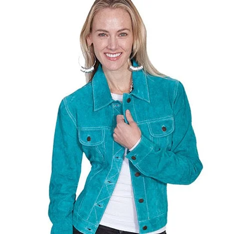 Turquoise Suede Jean Jacket at Bourbon Cowgirl V-Neck Jacket Boat Neck Jacket Square Neck Jacket