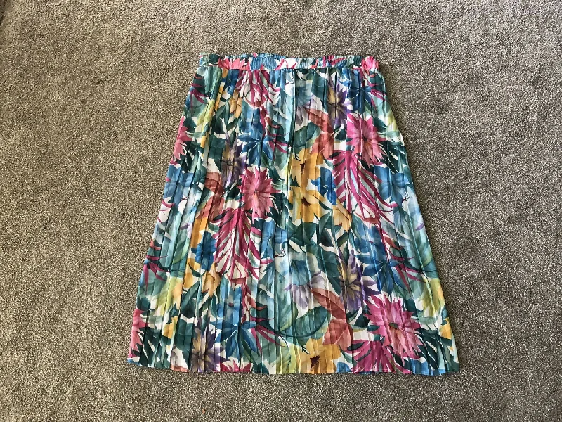 Colorful Vintage pleated floral maxi skirt linen skirt relaxed
