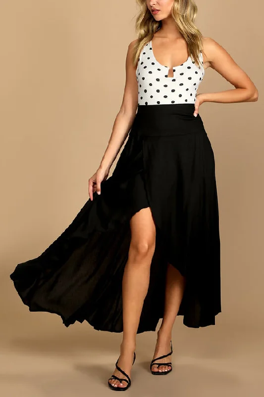 High Low Flare Shape Maxi Skirts denim skirt fashionable