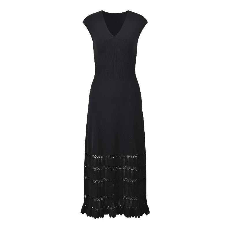 V-neck cut-out black slim knit skirt chiffon skirt lightweight