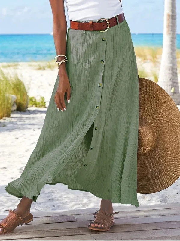 Women's Skirts Cotton And Linen Button Slit A-Line Skirt denim skirt stylish