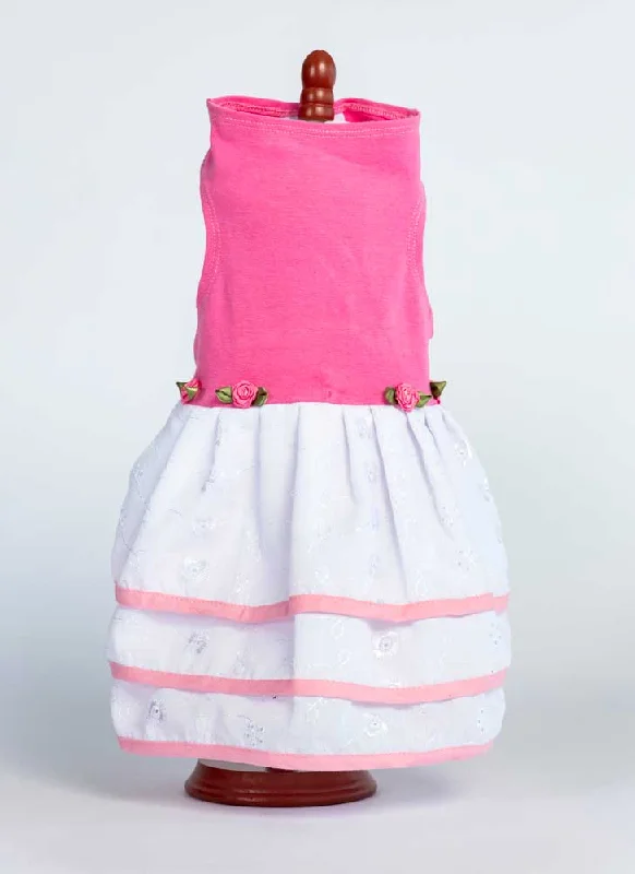 439 Pink Top with Triple Eyelet Skirt and Floral Detail denim skirt casual