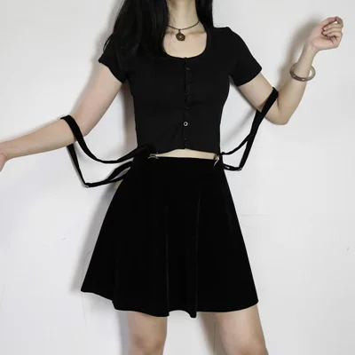 Black braces skirt  YV481 wool skirt warm