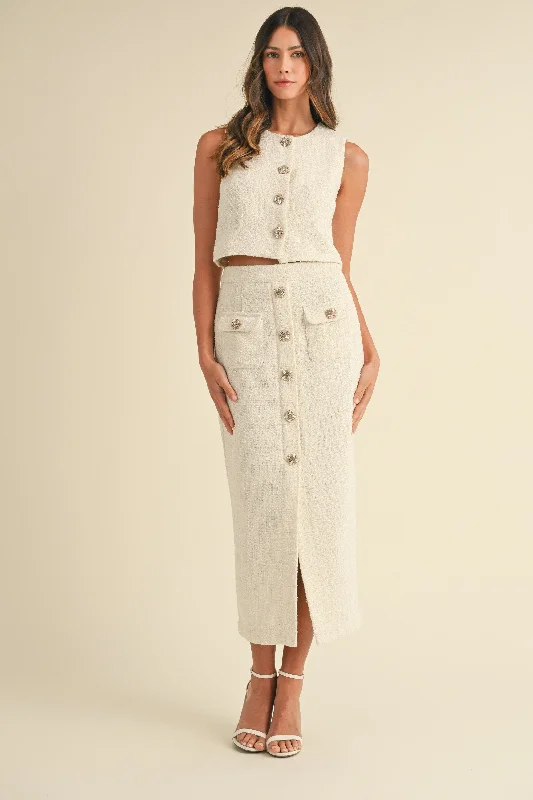 Classics Sleeveless Crop Top and SKirt Set In Cream lace skirt intricate