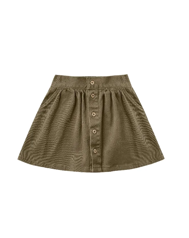 The Button Front Skirt by Rylee & Cru - Olive - KIDS leather skirt refined