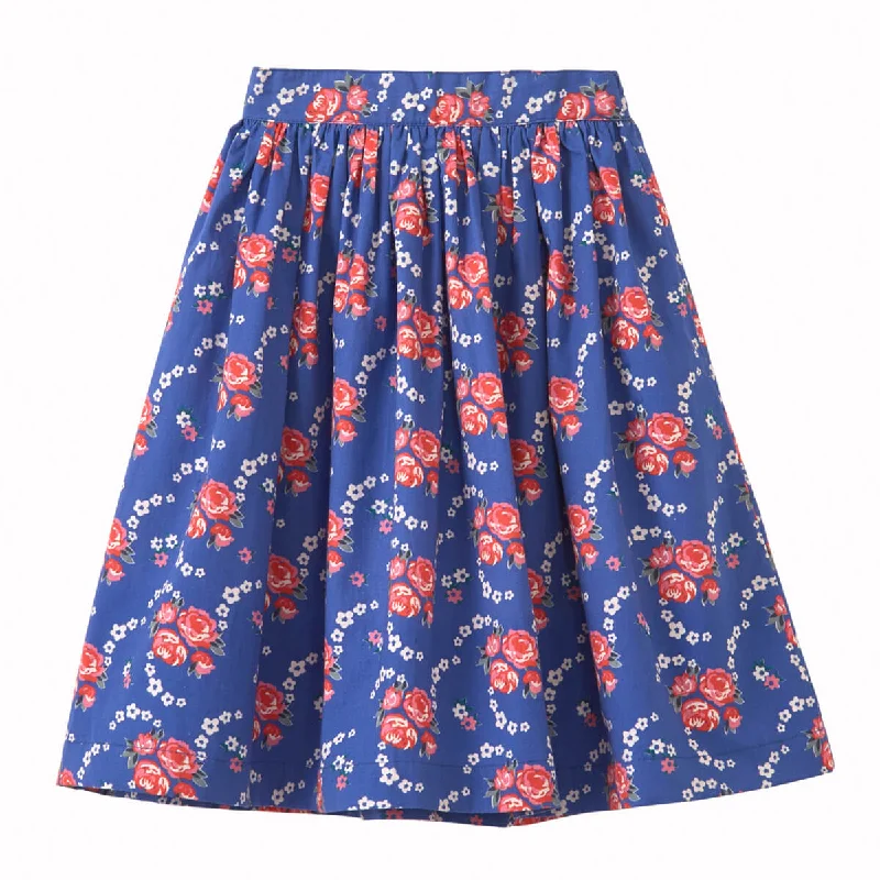 Cumin Skirt in Rose Posy Print Blue by Caramel denim skirt fashionable