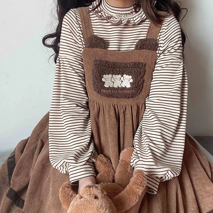 Cute shirt + bear strap skirt yv30366 belted skirt waist