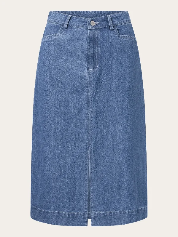 Denim midi length skirt - Vintage Indigo button skirt front