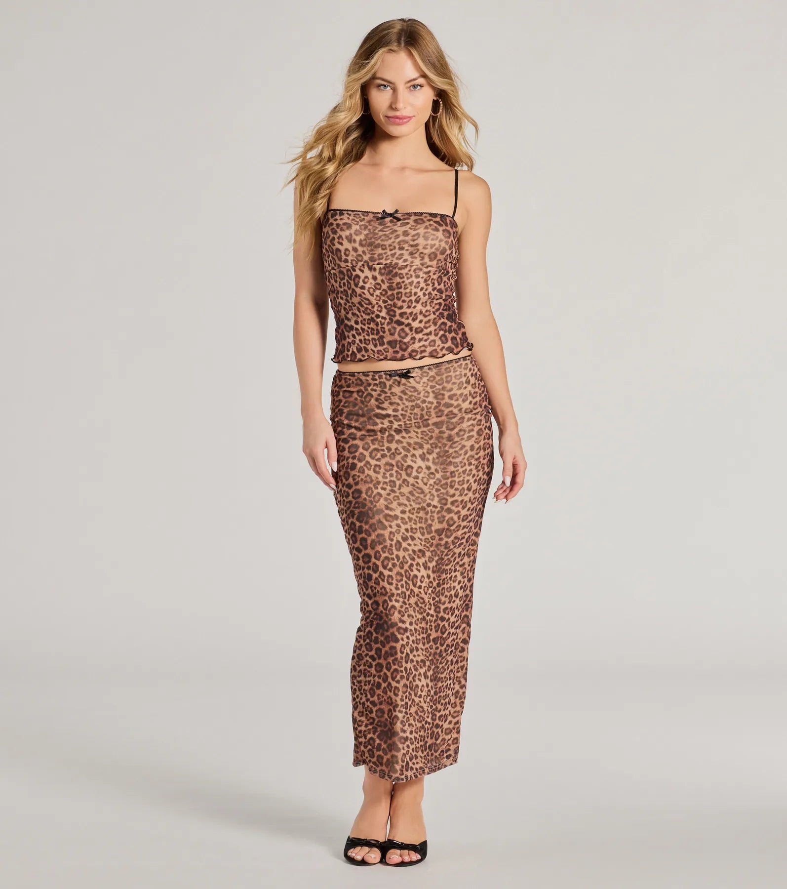 Forever Fierce Leopard Print and Bow Maxi Skirt denim skirt trendy