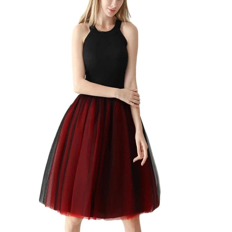 Gothic 7 Layers 65cm Mix Colors Tutu Tulle Skirt Women Streetwear High Waist Pleated Midi Skirts spudniczki jupe rokken faldas linen skirt natural