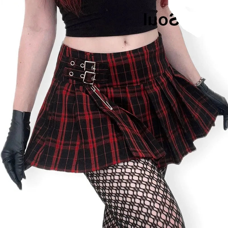 Gothic Mini Skirts Black High Waist Women Skirt 2023 New Y2k Style Harajuku Punk Goth Dark Grunge Streetwear Female Clothes leather skirt sleek