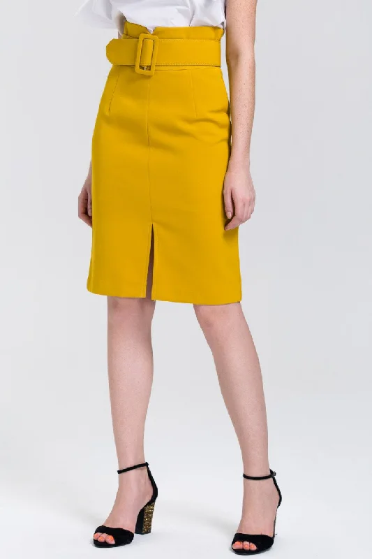 Mustard Belted Pencil Skirt pencil skirt chic