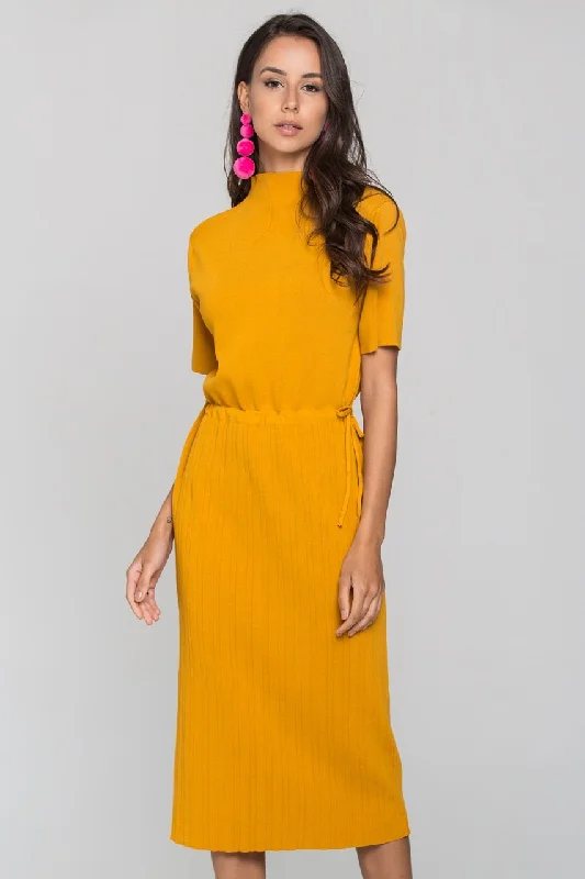 Mustard Ribbed Skirt Drop Shoulder modal blend skirt