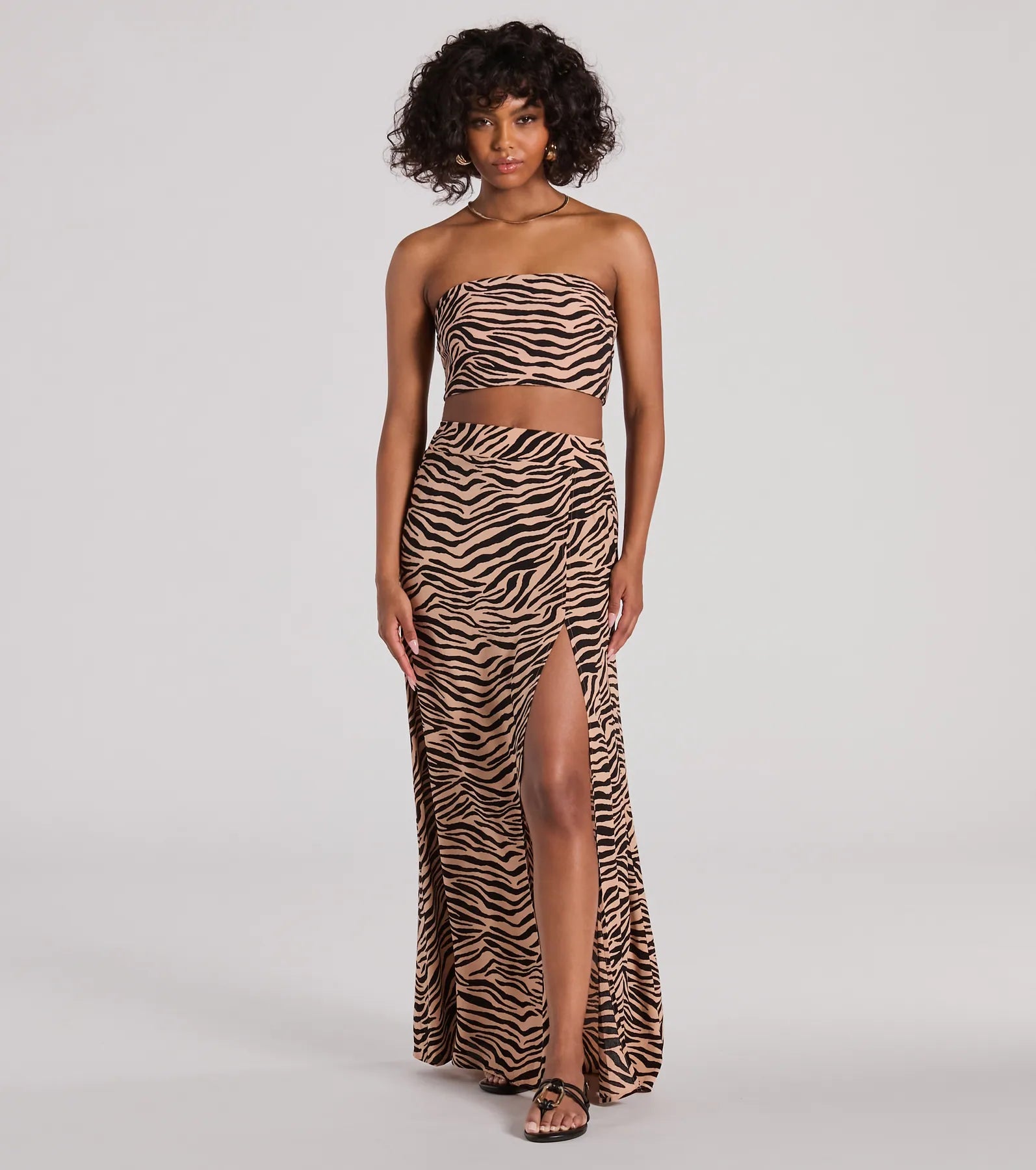 On The Prowl High Rise Zebra Maxi Skirt ruffled skirt detail