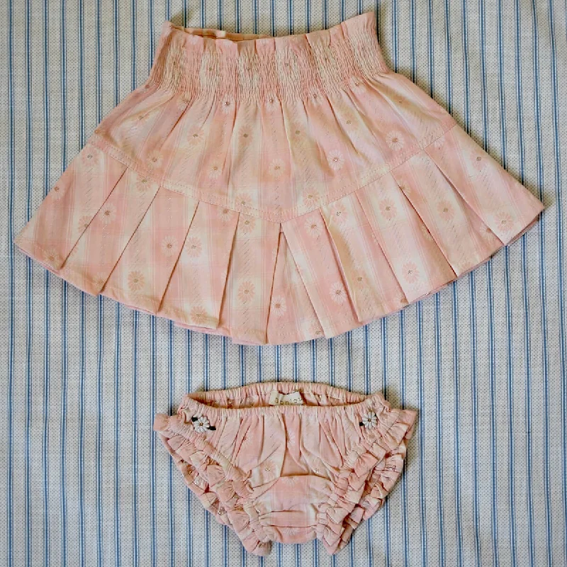 Pleated Skirt and Panty Set in Pink Jacquard Flower Check by Bonjour tiered skirt playful