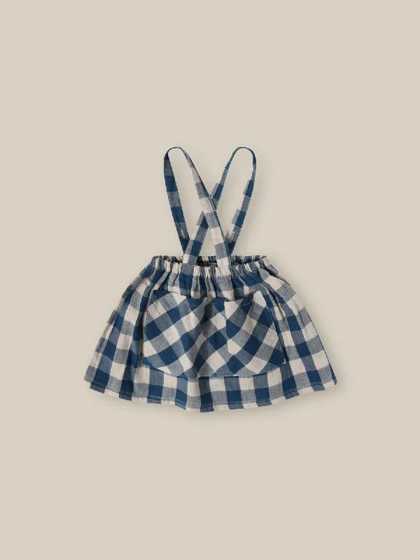 Pottery Blue Gingham Maker Crossback Skirt linen skirt airy