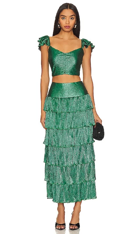 SAYLOR Catt Top & Midi Skirt Set in Green slim fit skirt