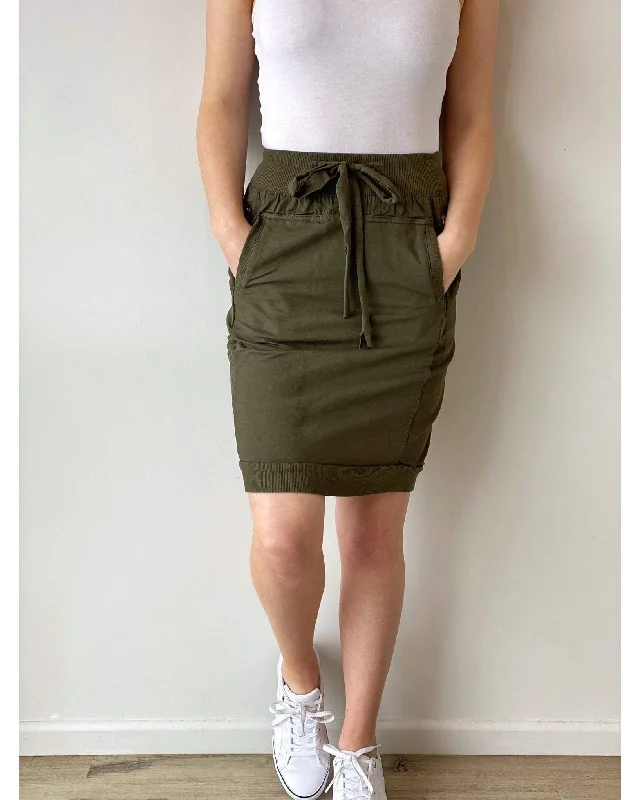 Suzy D Mila Ultimate Jersey Skirt - Olive summer skirt style