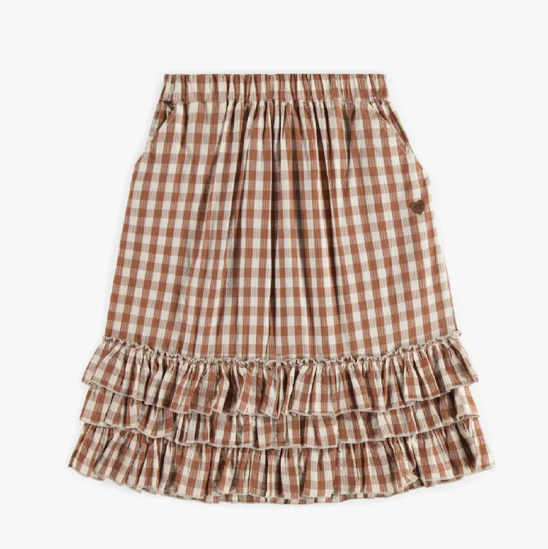 The Seersucker Skirt - Cream + Brown Check - KIDS pleated skirt texture