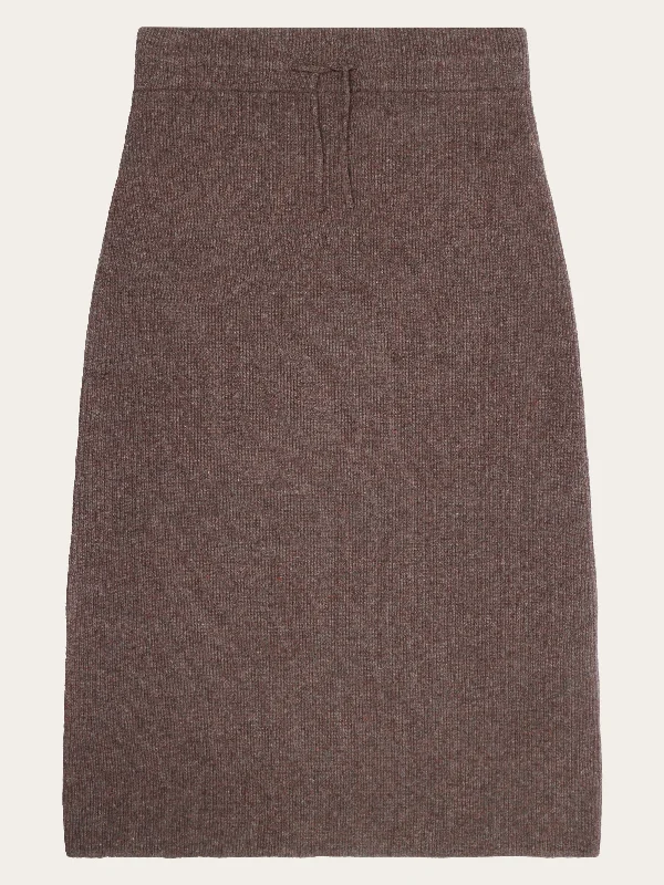 Wool midth lengt rib knit skirt - Demitasse (brown) linen skirt light