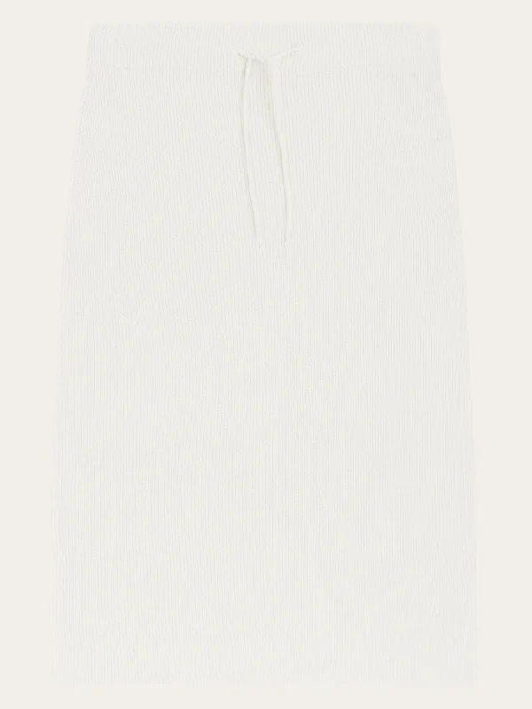 Wool midth lengt rib knit skirt - Egret modal blend skirt