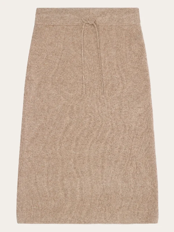 Wool midth lengt rib knit skirt - Kelp melange silk skirt smooth