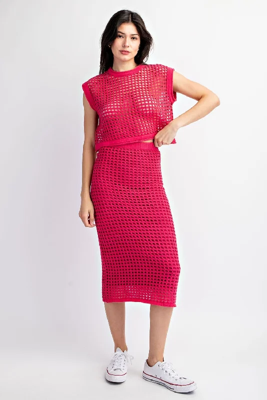 Woven Way Crochet Set Skirt and Crop Top in Fuchsia FINAL SALE wool skirt breathable