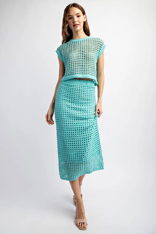 Woven Way Crochet Set Skirt and Crop Top in MINT cashmere skirt fine