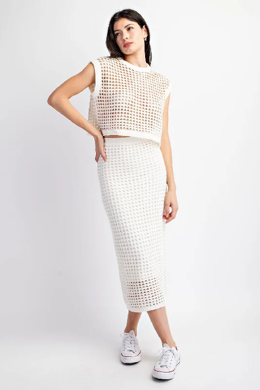 Woven Way Crochet Set Skirt and Crop Top in White FINAL SALE chiffon skirt lightweight