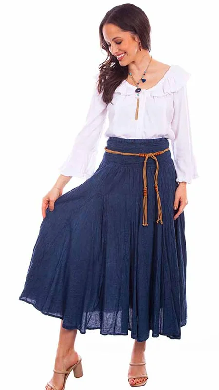 Myra Navy Acid Was Boho Maxi Skirt belted skirt waist