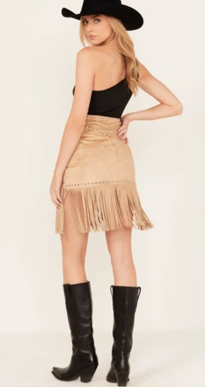 Rock & Roll Cowgirl Studded Fringe Skirt asymmetrical skirt cut