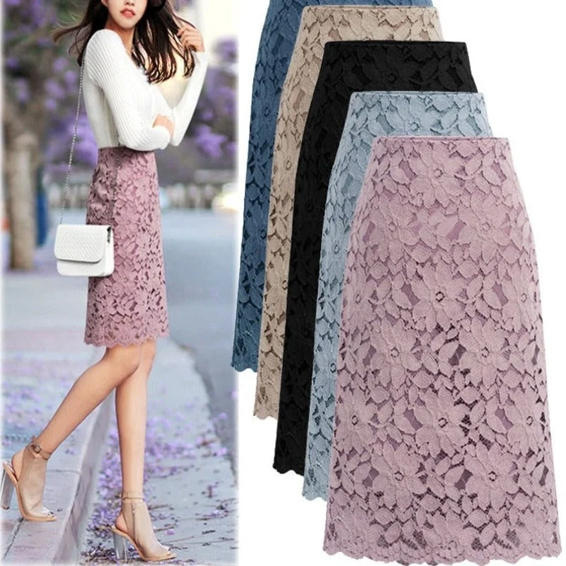 Women A-line Skirt Lace Elegant Office Skirts Womens Black Pencil Velvet Skirt For Women Warm Skirts Knee-length High Waist 2024 spandex blend skirt