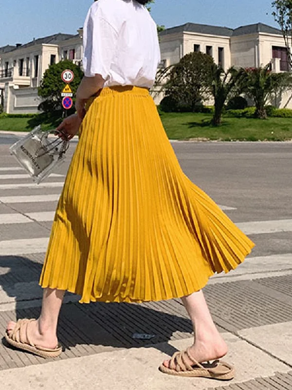 Womens Fashion Pleated Midi Long Skirt Female Korean Japanese Casual High Waist Skirts Jupe Faldas 10 Colors 2023 Spring SK295 a-line skirt cut