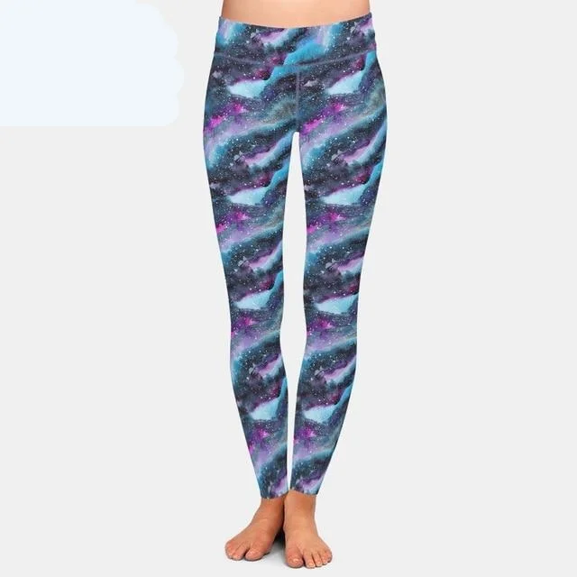 Beautiful Assorted Galaxy Patterned High Waist Leggings Trendy Sweat-Wicking Workout Leggings Beautiful Assorted Galaxy Patterned High Waist Leggings Trendy Sweat-Wicking Workout Leggings
