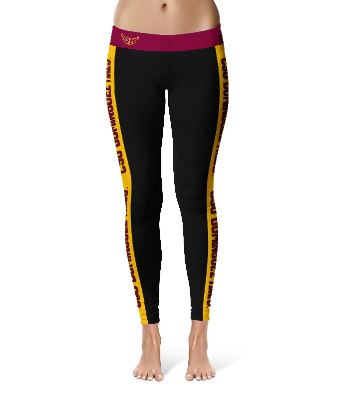 Cal State Dominguez Hills DH Toros CSUDH Gold Stripes Black Yoga Leggings for Women by Vive La Fete Chic Workout Leggings Cal State Dominguez Hills DH Toros CSUDH Gold Stripes Black Yoga Leggings for Women by Vive La Fete Chic Workout Leggings