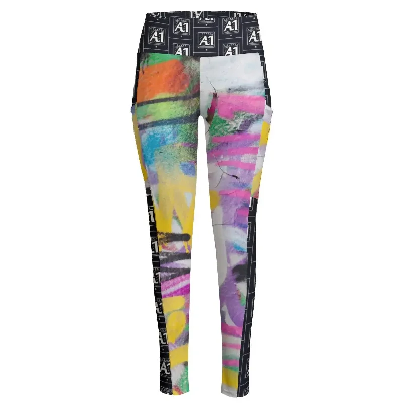 ClassA1 Graffiti Women's High Waist Leggings With Side Pocket Trendy Cold Weather Tights ClassA1 Graffiti Women's High Waist Leggings With Side Pocket Trendy Cold Weather Tights