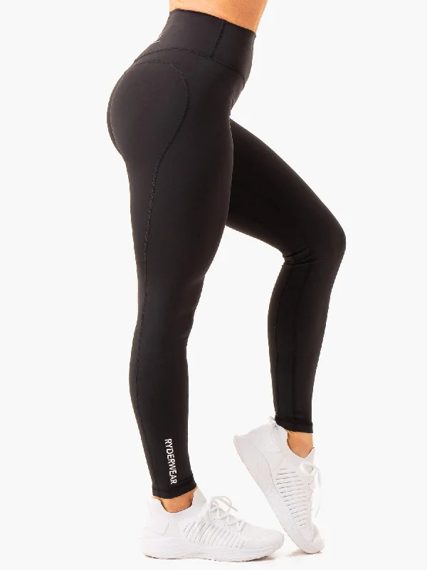 Frequency High Waisted Leggings - Black Fashionable Lacy Detail Leggings
