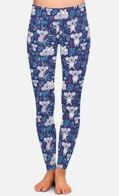 Ladies Cute Koala Printed Soft Comfortable Leggings Elegant Satin Finish Leggings