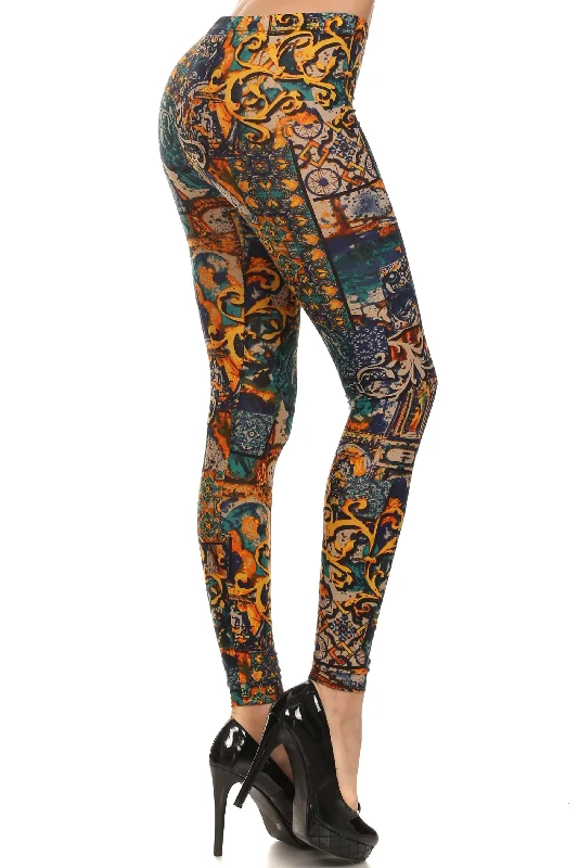 Moraccan Filigree Velour Leggings Cozy Ribbed Leggings