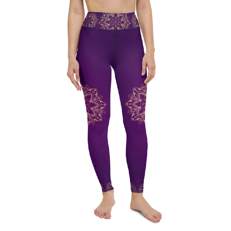 Purple Gold Mandala High Waist Womens Yoga Leggings Comfortable Ribbed Sports Leggings Purple Gold Mandala High Waist Womens Yoga Leggings Comfortable Ribbed Sports Leggings