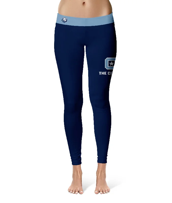The Citadel Bulldogs Game Day Logo on Thigh Blue Yoga Leggings for Women by Vive La Fete Comfortable Stretch Leggings