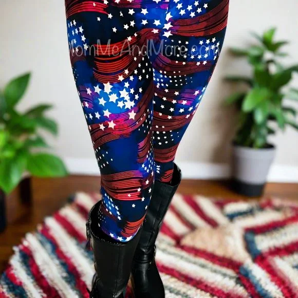 Womens American Flag Leggings, Patriotic 4th of July Pants, Sizes 18-22, No-Roll Waist, Red/White/Blue Fashionable Leather-Look Leggings Womens American Flag Leggings, Patriotic 4th of July Pants, Sizes 18-22, No-Roll Waist, Red/White/Blue Fashionable Leather-Look Leggings