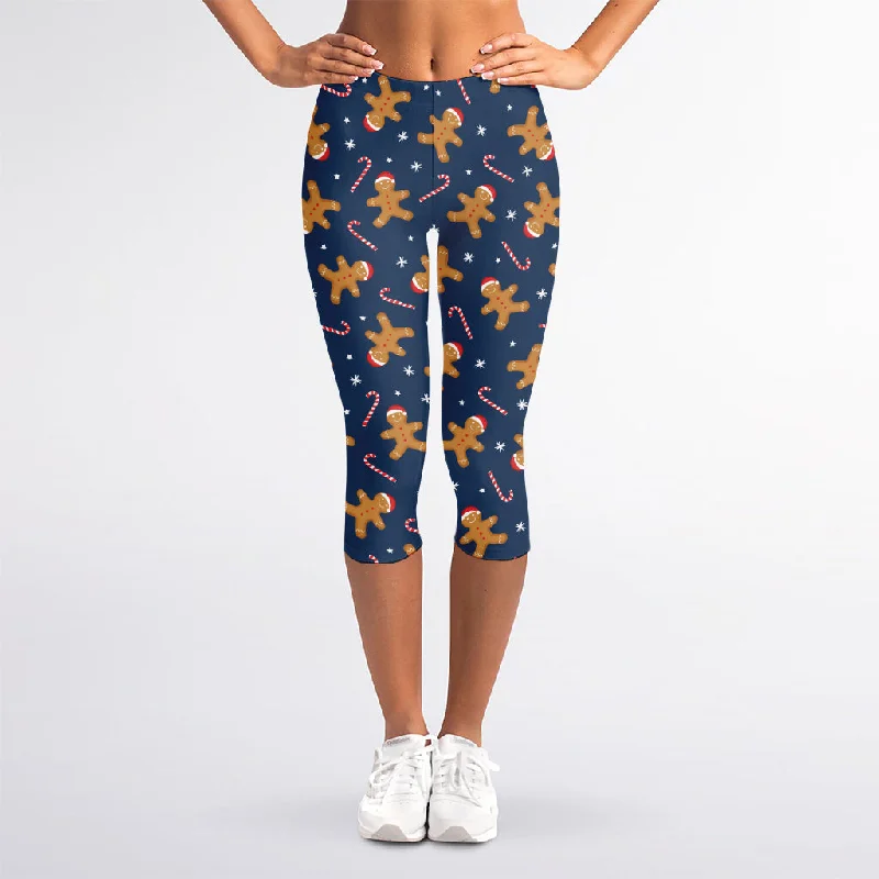 Xmas Gingerbread Man Pattern Print Women's Capri Leggings Cozy Sweat-Wicking Leggings Xmas Gingerbread Man Pattern Print Women's Capri Leggings Cozy Sweat-Wicking Leggings