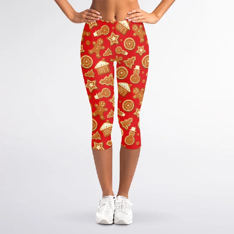 Xmas Gingerbread Pattern Print Women's Capri Leggings Comfortable Yoga Tights Leggings Xmas Gingerbread Pattern Print Women's Capri Leggings Comfortable Yoga Tights Leggings