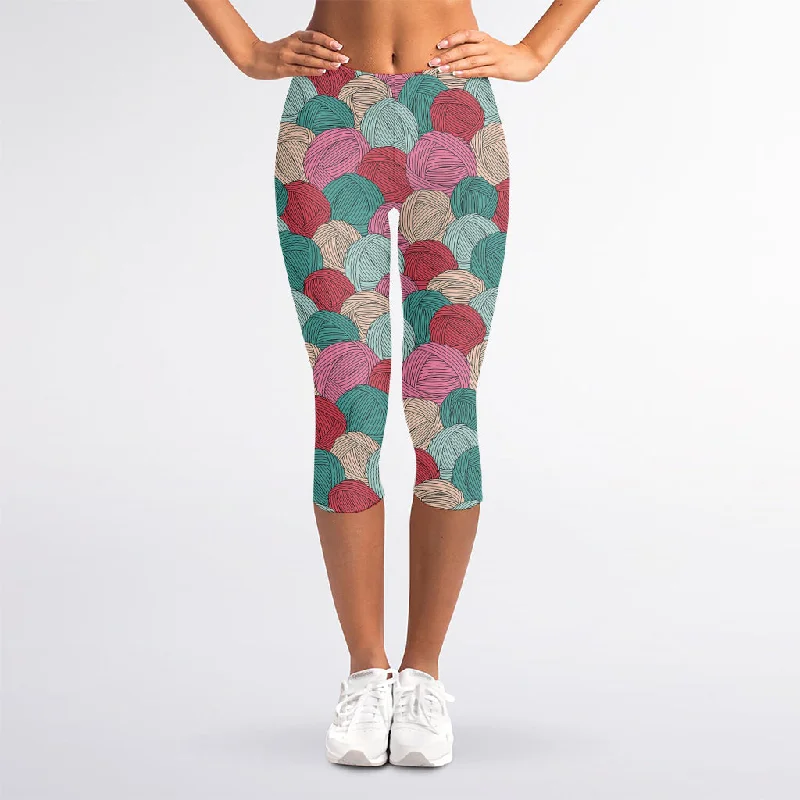 Yarn Balls Pattern Print Women's Capri Leggings Comfortable Workout Fitness Leggings Yarn Balls Pattern Print Women's Capri Leggings Comfortable Workout Fitness Leggings